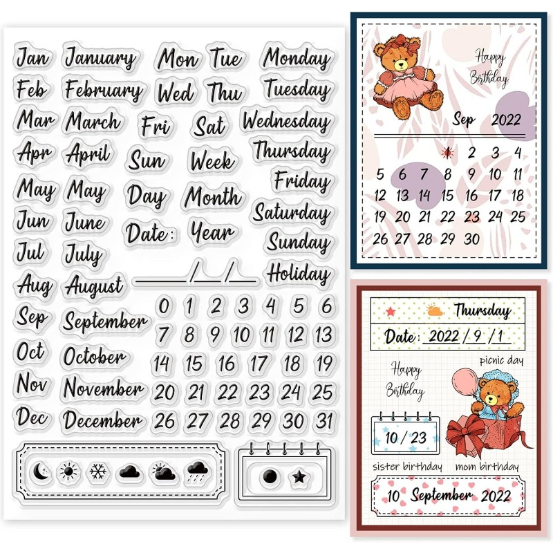 Rubber Date Stamp - Sellos transparentes de calendario de 8,3x5,8